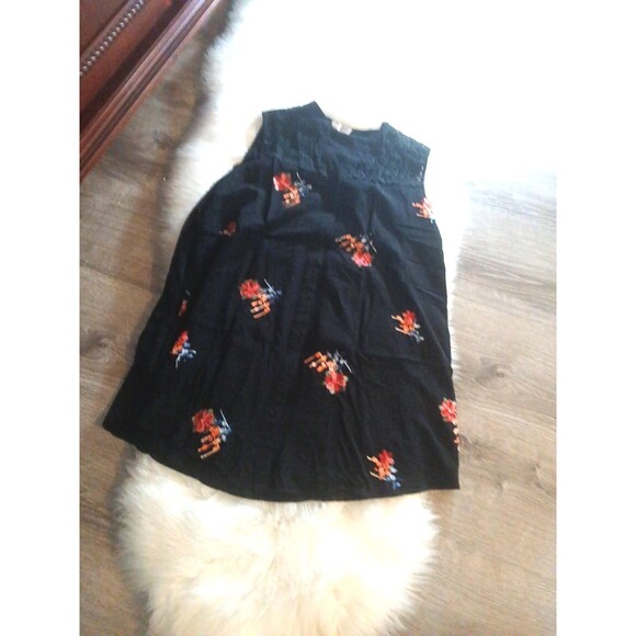 ASHA Women's Size M 100% Cotton Embroidered Floral Black Button-Down Tunic Dress - Picture 5 of 8
